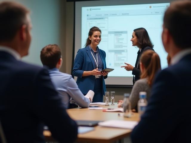 Employees at Ospitalità Digitale actively participating in a professional development workshop